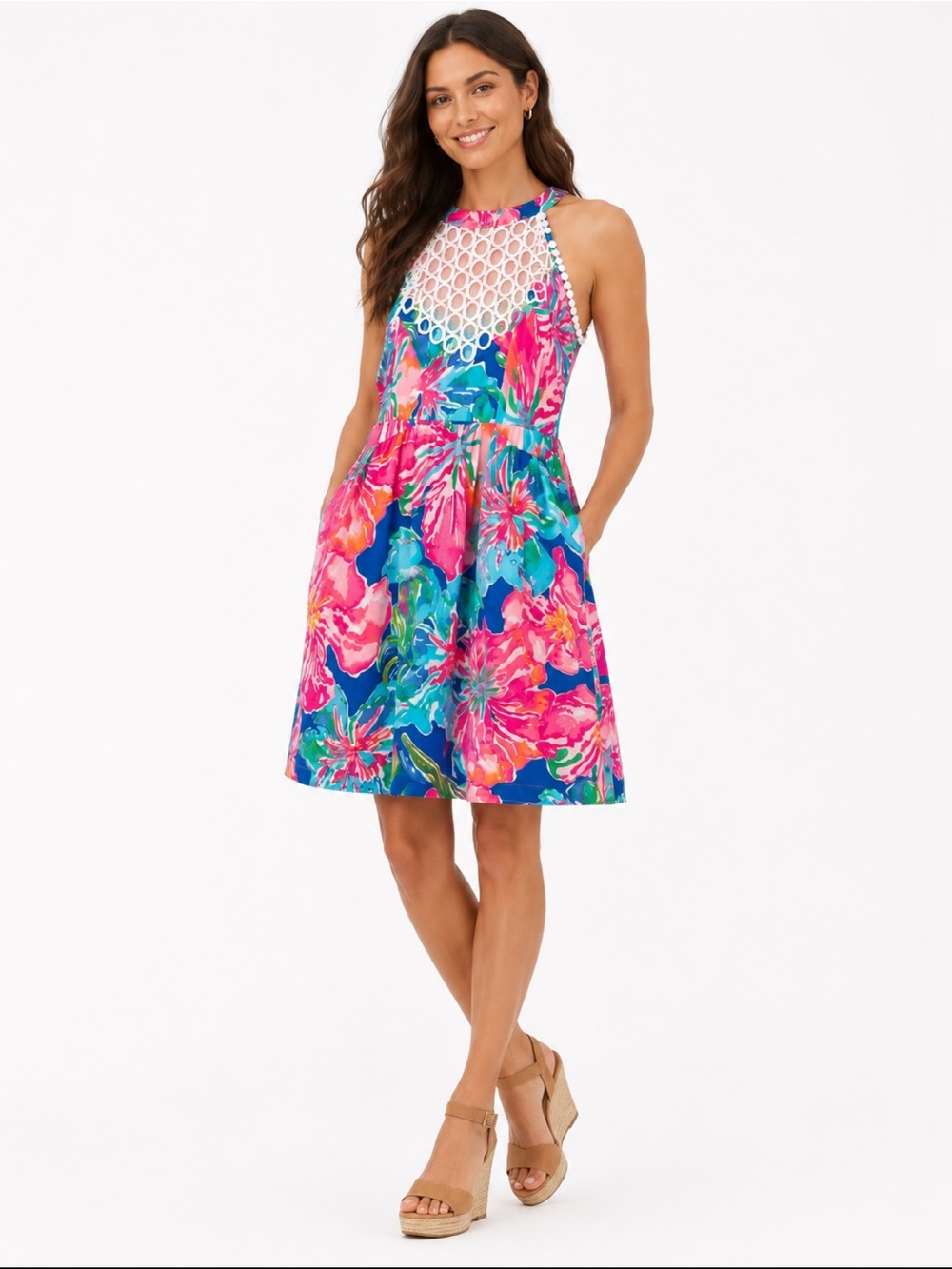Lilly Pulitzer Kinley Dress 14 Jungle Utopia Floral Crochet Pockets Fit & Flare